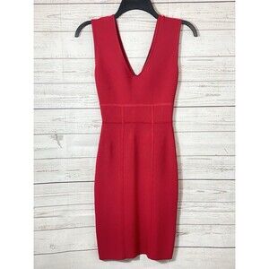 BCBGMAXARIA Litte Red BodyCon Stretch Dress With Plunging Neckline Size XS